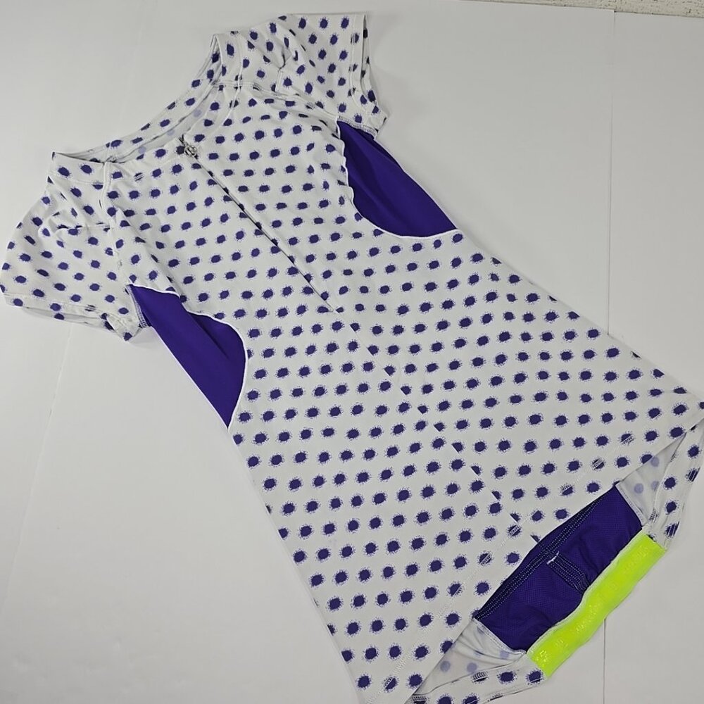 LULULEMON Women's SIZE 4?? PURPLE White Quarter Zip Paceline Short Sleeve stains